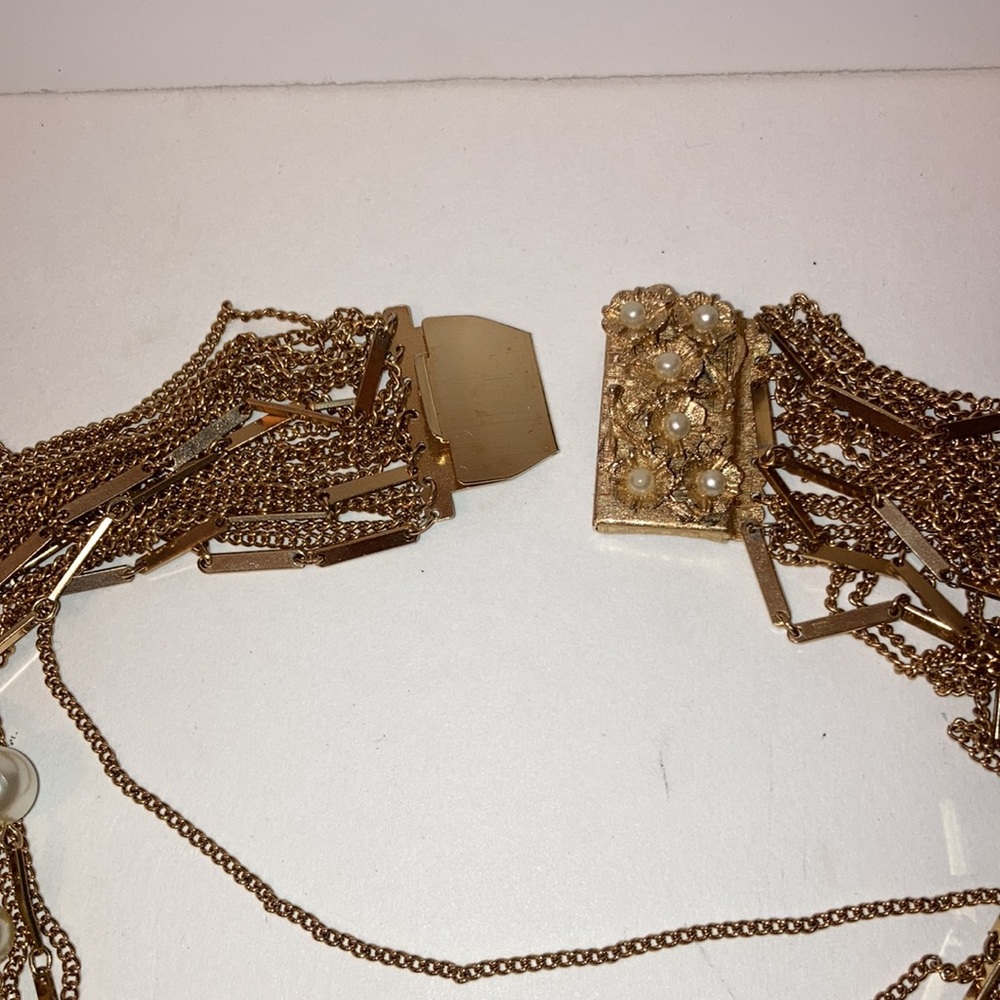 Exquisite Gold Tone Faux Pearl Multi Strand .       Beautifully designed. - Picture 2 of 10
